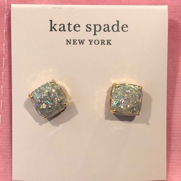 KATE SPADE Opal Glitter Cushion Cut Gold Tone Earrings - Picture 1 of 5